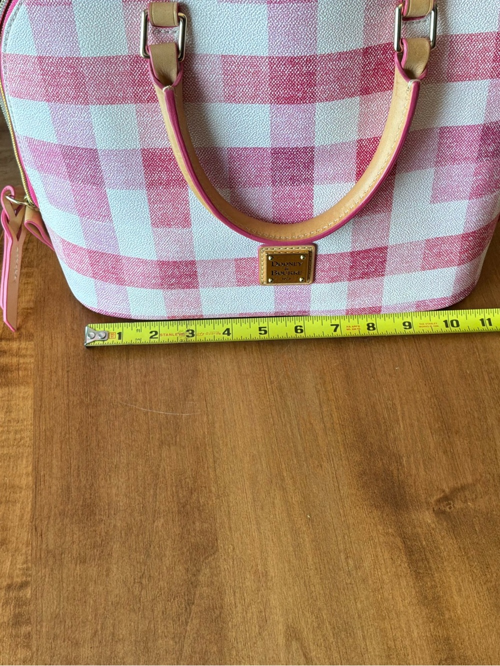 Dooney & Bourke Pink Quadretto Gingham Plaid Zip Zip Satchel - Picture 10 of 13